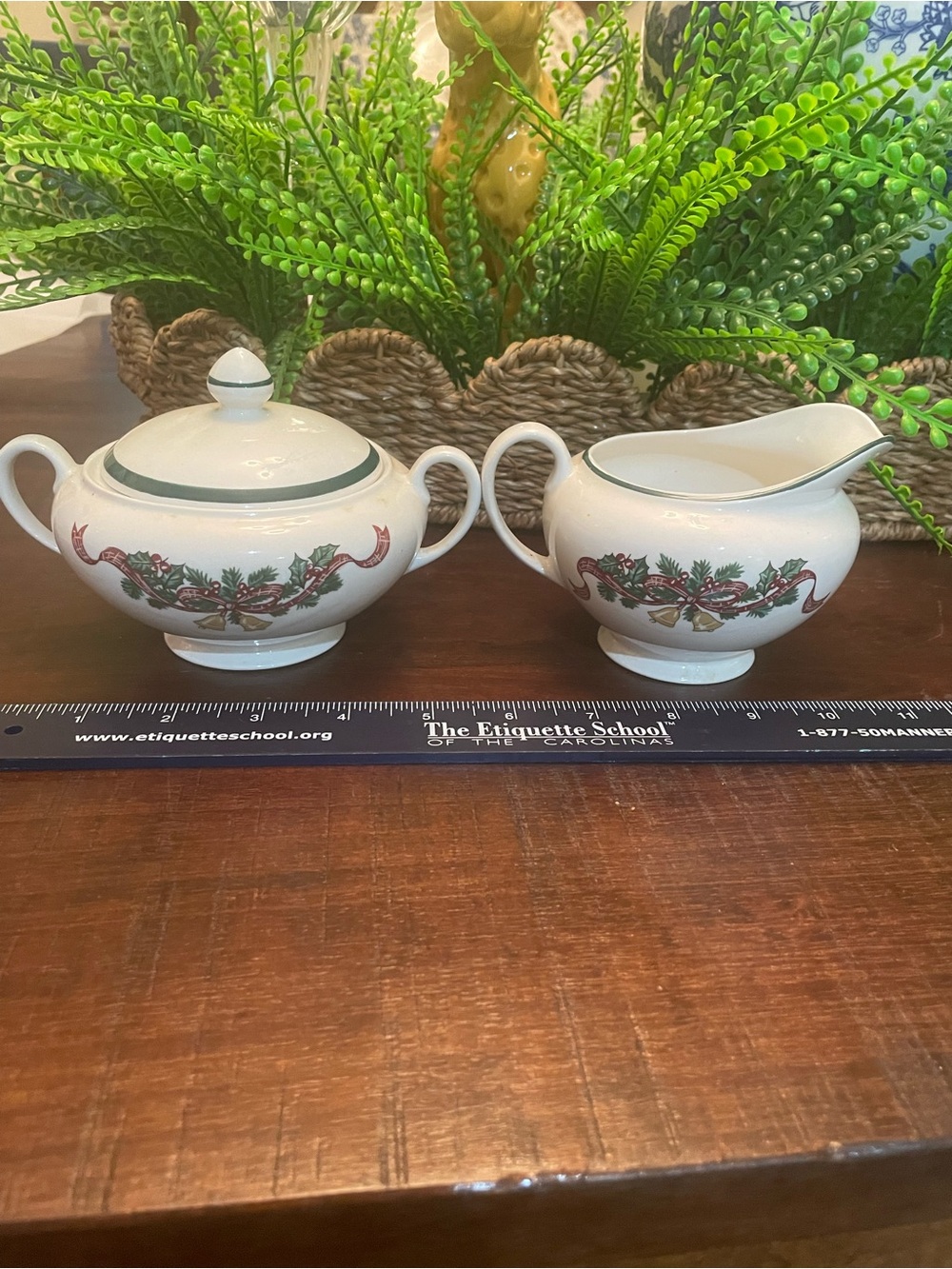 Vintage Johnson Brothers Victorian Christmas Sugar and Creamer Set